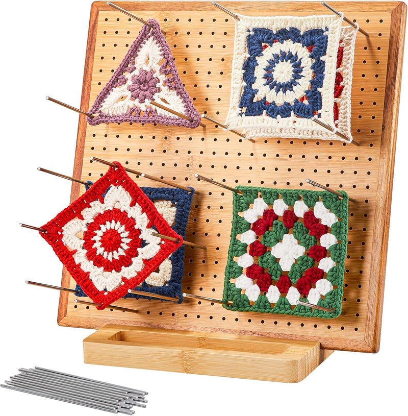 OAKWOOMA 11.8" Crochet Blocking Board with 20 Pegs Pins, Granny Square Blocking Board for Crochet Projects, Bamboo Blocking Boards for Crocheting and Knitting, Wooden Gifts for Crocheter - Image 1